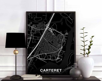 CARTERET New Jersey nj usa map poster black white Hometown City Print Modern Home Decor Office Decoration Wall Art Dorm Bedroom Gift