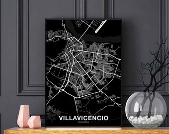 VILLAVICENCIO Colombia map poster black white Hometown City Print Modern Home Decor Office Decoration Wall Art Dorm Bedroom Gift
