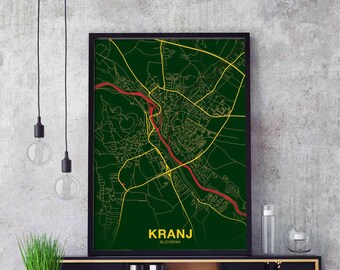 KRANJ Slovenia map poster color Hometown City Print Modern Home Decor Office Decoration Wall Art Dorm Bedroom Gift