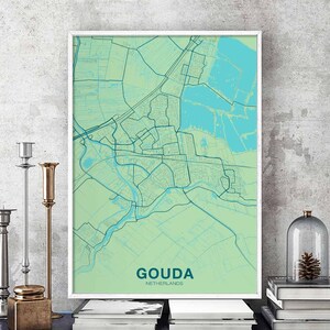 GOUDA Nederland Holland kaart poster kleur Woonplaats Stad Print Modern Home Decor Kantoor Decoratie Wall Art Slaapzaal Slaapkamer Cadeau