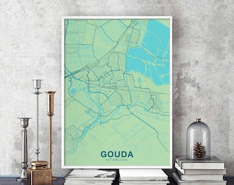GOUDA Netherlands Holland map poster color Hometown City Print Modern Home Decor Office Decoration Wall Art Dorm Bedroom Gift