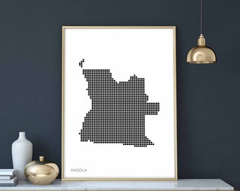 ANGOLA minimal dots retro map poster black white wall decor design modern swiss scandinavian nordic housewarming travel bedroom