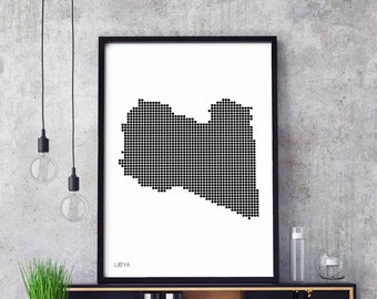 LIBYA minimal dots retro map poster black white wall decor design modern swiss scandinavian nordic housewarming travel