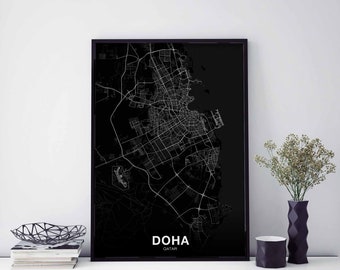 DOHA  Qatar map poster Hometown City Print Modern Home Decor Office Decoration Wall Art Dorm Bedroom Gift