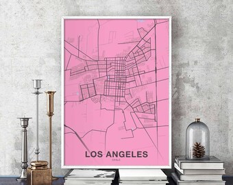 LOS ANGELES Chile map poster color Hometown City Print Modern Home Decor Office Decoration Wall Art Dorm Bedroom Gift