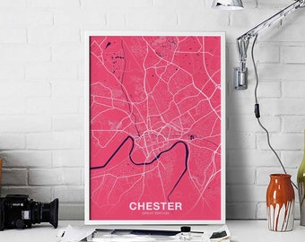 CHESTER Great Britain UK map poster color Hometown City Print Modern Home Decor Office Decoration Wall Art Dorm Bedroom Gift