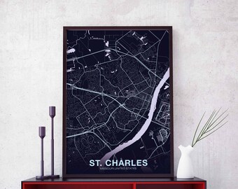 ST CHARLES Missouri MO usa map poster color Hometown City Print Modern Home Decor Office Decoration Wall Art Dorm Bedroom Gift