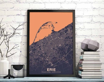 ERIE Pennsylvania PA USA poster color Hometown City Print Modern Home Decor Office Decoration Wall Art Dorm Bedroom Gift