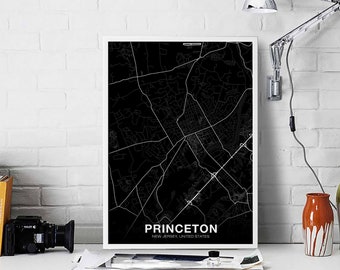 PRINCETON New Jersey NJ USA map poster black white Hometown City Print Modern Home Decor Office Decoration Wall Art Dorm Bedroom Gift