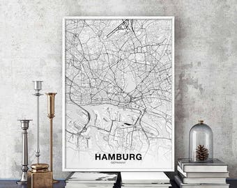 HAMBURG Germany map poster Hometown City Print Modern Home Decor Office Decoration Wall Art Dorm Bedroom Gift