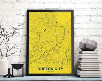 QUEZON CITY Philippines map poster color Hometown City Print Modern Home Decor Office Decoration Wall Art Dorm Bedroom Gift