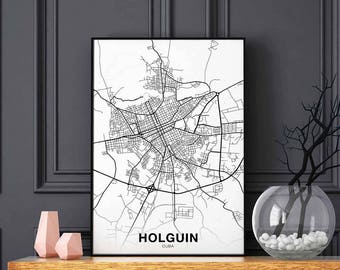 HOLGUIN Cuba map poster black white  Hometown City Print Modern Home Decor Office Decoration Wall Art Dorm Bedroom Gift