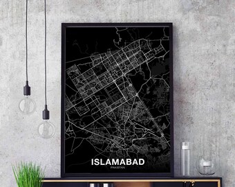 ISLAMABAD Pakistan map poster black white Hometown City Print Modern Home Decor Office Decoration Wall Art Dorm Bedroom Gift