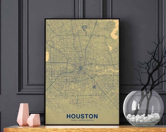HOUSTON Texas TX USA map poster color Hometown City Print Modern Home Decor Office Decoration Wall Art Dorm Bedroom Gift