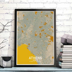 ATHEN Griechenland Karte Poster schwarz weiß Heimatstadt Stadt Print Modernes Wohndekor Büro Dekoration Wand Kunst Wohnheim Schlafzimmer Geschenk