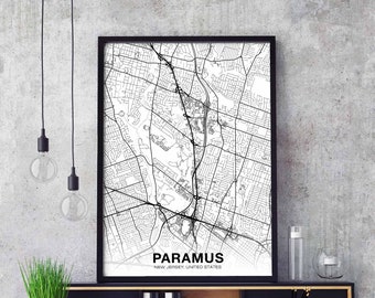 PARAMUS New Jersey NJ USA map poster black white Hometown City Print Modern Home Decor Office Decoration Wall Art Dorm Bedroom Gift