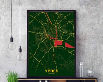 YPRES Belgium Belgique map poster color Hometown City Print Modern Home Decor Office Decoration Wall Art Dorm Bedroom Gift