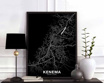KENEMA Sierra Leone map poster black white Hometown City Print Modern Home Decor Office Decoration Wall Art Dorm Bedroom Gift
