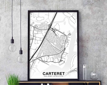 CARTERET New Jersey nj usa map poster black white Hometown City Print Modern Home Decor Office Decoration Wall Art Dorm Bedroom Gift