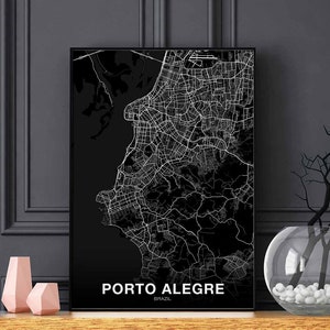 Póster de mapa de PORTO ALEGRE, Brasil, en blanco y negro, impresión de ciudad natal, decoración moderna para el hogar, decoración de oficina, arte de pared, dormitorio, regalo