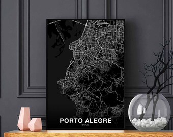 PORTO ALEGRE Brazil map poster black white Hometown City Print Modern Home Decor Office Decoration Wall Art Dorm Bedroom Gift