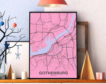 GOTHENBURG Sweden map poster color Hometown City Print Modern Home Decor Office Decoration Wall Art Dorm Bedroom Gift