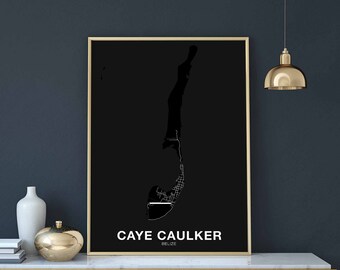 CAYE CAULKER Belize map poster black white Hometown City Print Modern Home Decor Office Decoration Wall Art Dorm Bedroom Gift