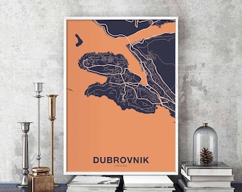 DUBROVNIK Croatia map poster color Hometown City Print Modern Home Decor Office Decoration Wall Art Dorm Bedroom Gift