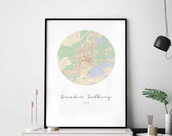GREATER SUDBURY Canada map poster wall decor design modern minimal nordic travel bedroom home art vintage retro dorm nursery housewarming