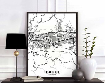 IBAGUE Colombia map poster black white Hometown City Print Modern Home Decor Office Decoration Wall Art Dorm Bedroom Gift