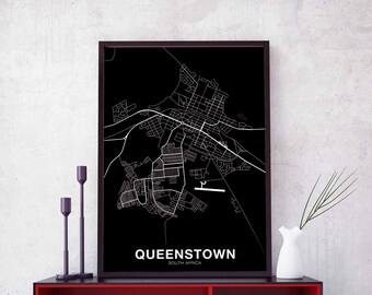 QUEENSTOWN South Africa map poster black white Hometown City Print Modern Home Decor Office Decoration Wall Art Dorm Bedroom Gift