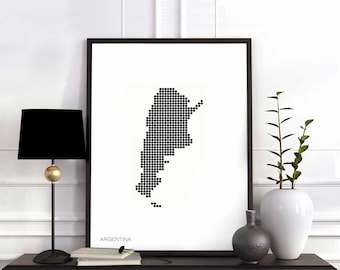 ARGENTINA minimal dots retro map poster black white wall decor design modern swiss scandinavian nordic housewarming travel bedroom