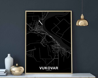 VUKOVAR  Croatia map poster black white Hometown City Print Modern Home Decor Office Decoration Wall Art Dorm Bedroom Gift