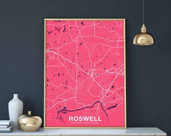 ROSWELL Georgia GA USA map poster color Hometown City Print Modern Home Decor Office Decoration Wall Art Dorm Bedroom Gift