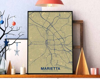 MARIETTA Georgia GA USA poster color Hometown City Print Modern Home Decor Office Decoration Wall Art Dorm Bedroom Gift