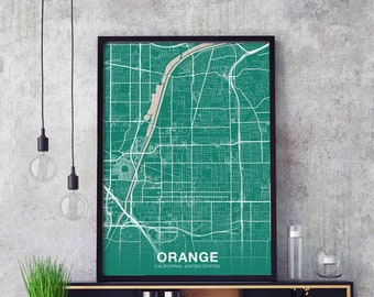 ORANGE California CA USA map poster color Hometown City Print Modern Home Decor Office Decoration Wall Art Dorm Bedroom Gift