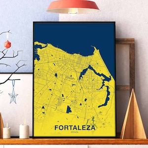 Póster con mapa de FORTALEZA, Brasil, ciudad natal, impresión a color, decoración moderna para el hogar, decoración de la oficina, arte de pared, dormitorio, regalo
