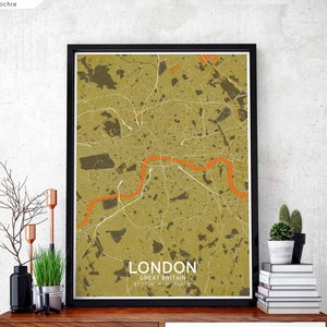 Mapa da Grã-Bretanha de LONDRES pôster preto e branco Cidade natal Impressão moderna Decoração para casa Decoração para escritório Arte de parede Dormitório Quarto Presente