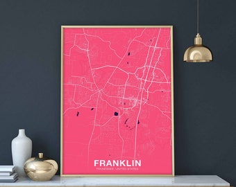 FRANKLIN Tennessee TN US map poster color Hometown City Print Modern Home Decor Office Decoration Wall Art Dorm Bedroom Gift