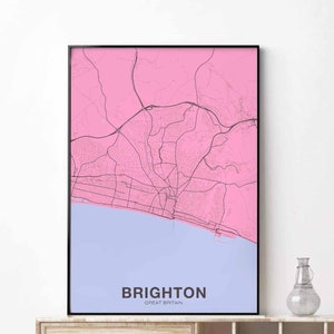 BRIGHTON Grande-Bretagne Royaume-Uni carte affiche couleur ville natale ville impression moderne décor à la maison bureau décoration mur art dortoir chambre cadeau