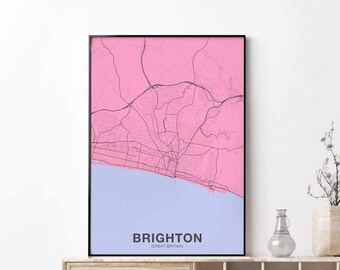 BRIGHTON Great Britain UK map poster color Hometown City Print Modern Home Decor Office Decoration Wall Art Dorm Bedroom Gift