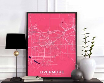 LIVERMORE California CA USA map poster color Hometown City Print Modern Home Decor Office Decoration Wall Art Dorm Bedroom Gift