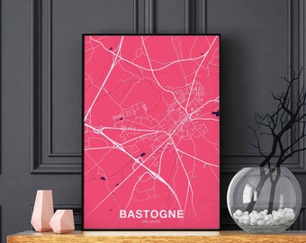 BASTOGNE Belgium Belgique map poster color Hometown City Print Modern Home Decor Office Decoration Wall Art Dorm Bedroom Gift