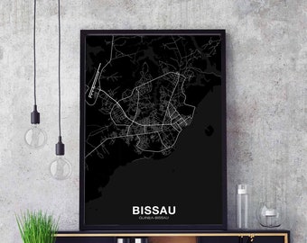 BISSAU Guinea map poster Hometown City Print Modern Home Decor Office Decoration Wall Art Dorm Bedroom Gift black white