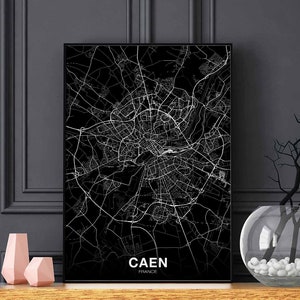 CAEN France carte affiche noir blanc ville natale ville impression moderne décor à la maison bureau décoration mur art dortoir chambre cadeau