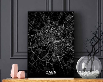 CAEN  France map poster black white Hometown City Print Modern Home Decor Office Decoration Wall Art Dorm Bedroom Gift