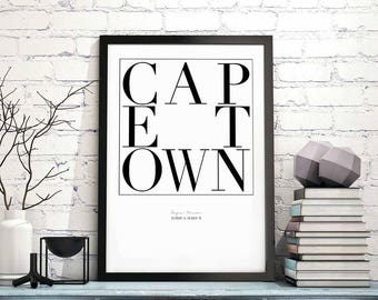 Cape Town minimal typography art print poster black white wall decor design modern swiss scandinavian nordic inspiration city