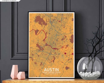 AUSTIN Texas USA map poster black white Hometown City Print Modern Home Decor Office Decoration Wall Art Dorm Bedroom Gift