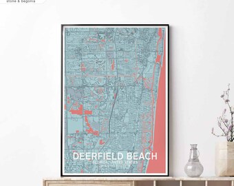 DEERFIELD BEACH Florida USA map poster black white Hometown City Print Modern Home Decor Office Decoration Wall Art Dorm Bedroom Gift