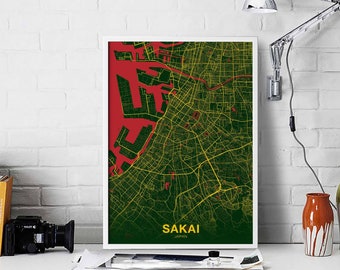 SAKAI Japan map poster color Hometown City Print Modern Home Decor Office Decoration Wall Art Dorm Bedroom Gift